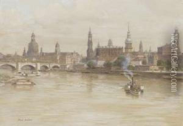 Ansicht Von Dresden Mit Schaufelraddampfer Oil Painting - Adolf Noether
