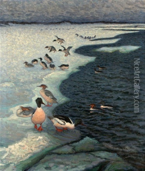 Sjofagel I Havsbandet Oil Painting - Axel Sjoeberg