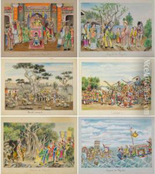 Scenes Et Croquis Tonkinois (scenes And Sketches Of Tonkin) Oil Painting - Lam Thu Hau