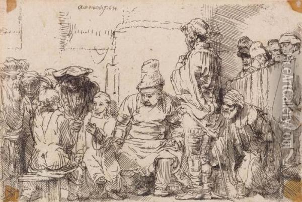 La Disputa Di Cristo Tra Idottori Oil Painting - Rembrandt Van Rijn
