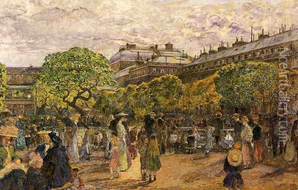 An Afternoon in the Gardens of the Palais Royal Oil Painting - Frederic-Anatole Houbron
