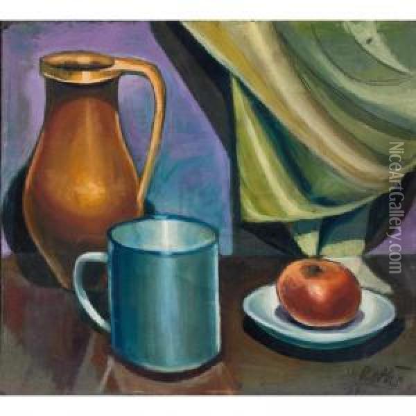 Still Life With An Apple And Jug (recto); Portrait Of A Man (verso) Oil Painting - Karoly Patko