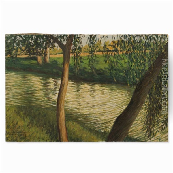 River With Willows Oil Painting - Mariano Felez
