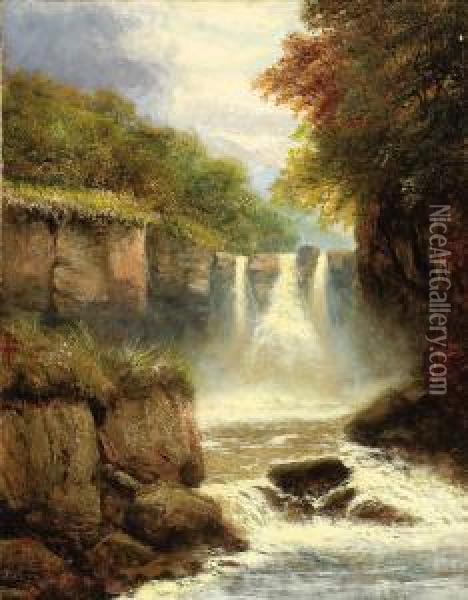 Waterfall Landscape Oil Painting - Charles Henry Passey
