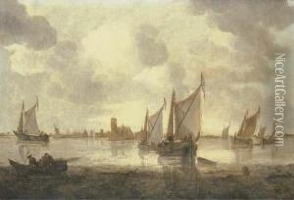 Dutch Kaags And Other Shipping In Calm Seas Oil Painting - Abraham Hendrickz Van Beyeren