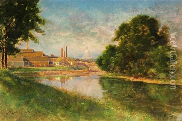 View Of The Capitol From The Anacostia Oil Painting - Delancey W. Gill