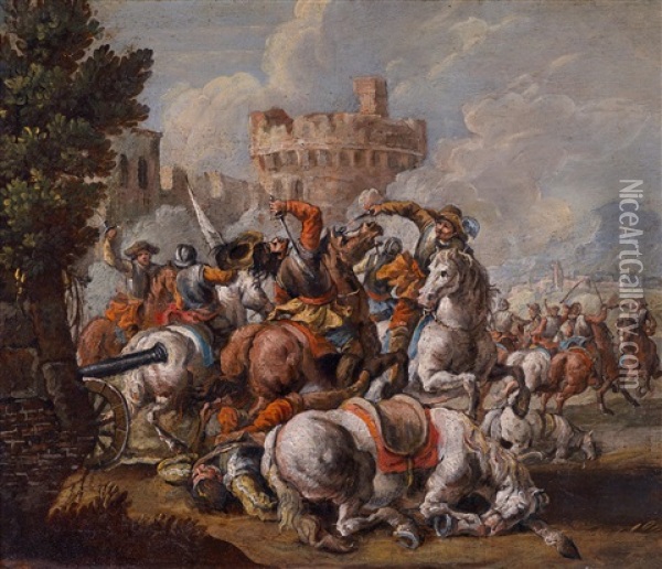 Gefechtsszenen (set Of 4) Oil Painting - Francesco Simonini