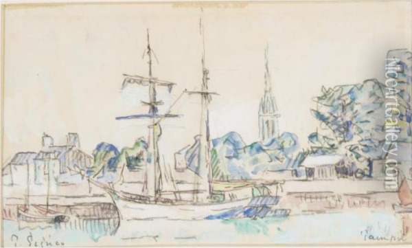 Sailboat At Dock, Paimpol Oil Painting - Paul Signac