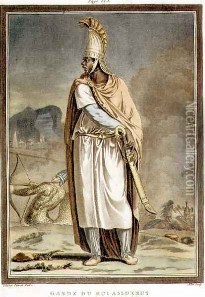 A Guard of King Ahasuerus, costume for 'Esther', from Volume I of 'Research on the Costumes and Theatre of All Nations', Oil Painting - Philippe Chery