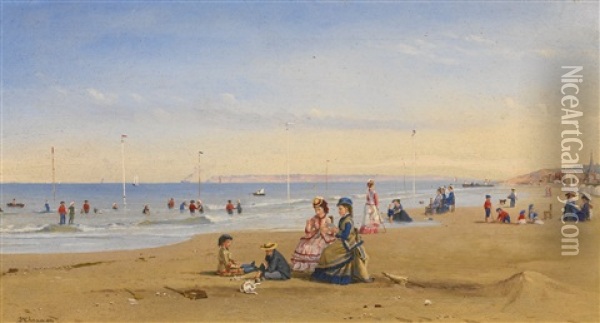 The Beach At Trouville Oil Painting - Conrad Wise Chapman