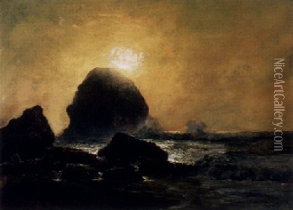 Crashing Waves At Sunset Oil Painting - Charles Dorman Robinson
