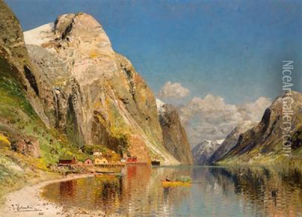 Sonnige Fjordlandschaft Oil Painting - Karl Kaufmann