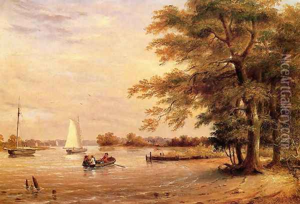 On the Shrewsbury River, Redbank, New Jersey Oil Painting - Thomas Birch