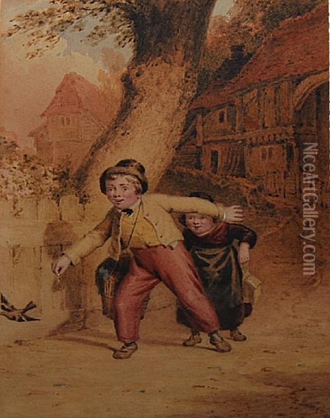Two Children At Play Oil Painting - Robert Farrier