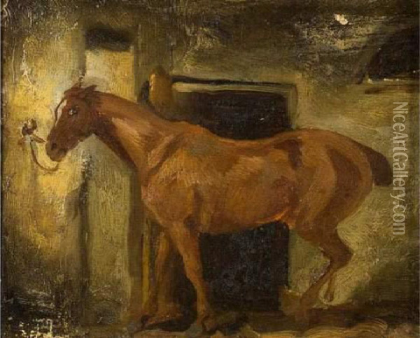 Cheval A L'ecurie. Oil Painting - Eugene Delacroix