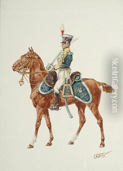 An Officer Of The 12th Lancers, With A Sketch Verso Oil Painting - Reginald Augustus Wymer