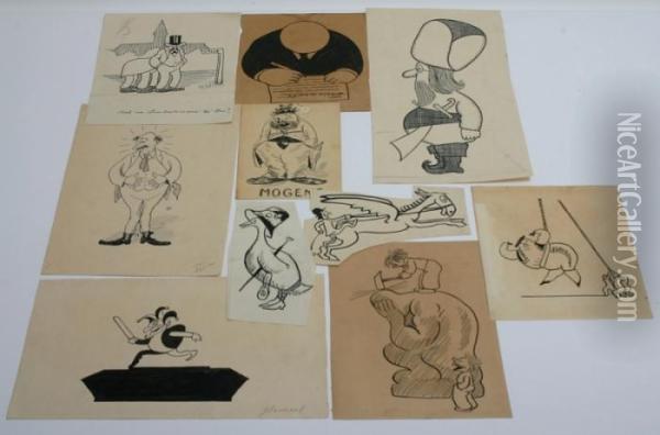 Orig. Drawings: 10 Various 
Original Drawings In Ink By Robert Storm P. Varoius Sizes. [no Date] Oil Painting - Robert Storm Petersen