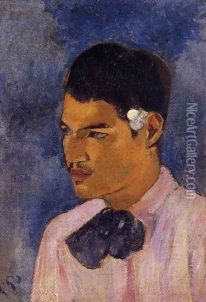 Young Man With A Flower Oil Painting - Paul Gauguin