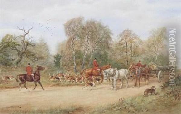 The Rufford Hounds, Sherwood Forest Oil Painting - Charles Edwin M. Baldock