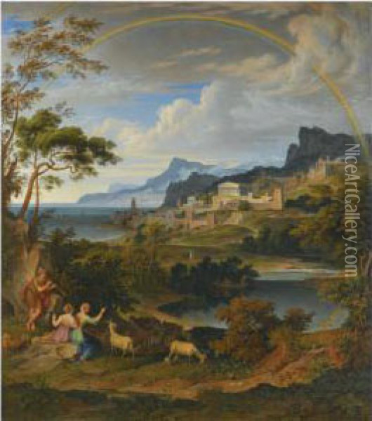 Heroische Landschaft Mit Regenbogen (heroic Landscape Withrainbow) Oil Painting - Joseph Anton Koch