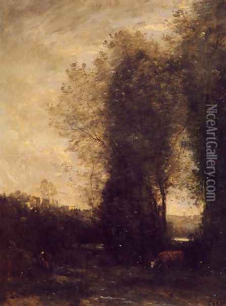 A Cow and its Keeper Oil Painting - Jean-Baptiste-Camille Corot