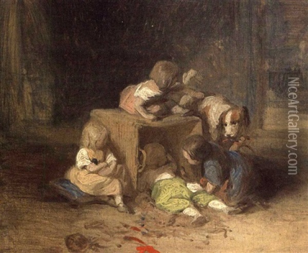 Spielende Kinder Vor Oil Painting - Josef Danhauser