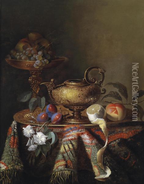 Still Life With Magnificent Silverware Oil Painting - Pierre Dupuis
