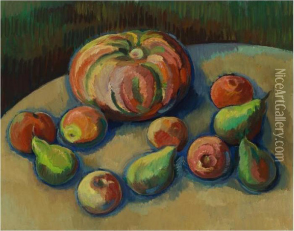 Still Life With Pumpkin, Pears And Apples Oil Painting - Nikolai Aleksandrovich Tarkhov