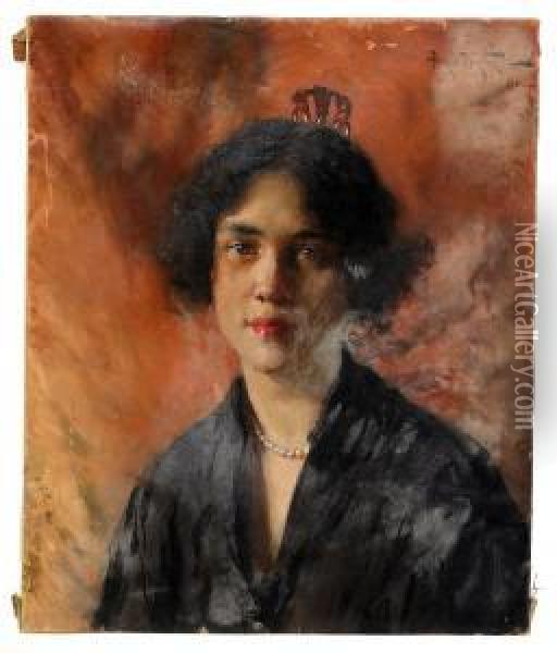 Portrait Of A Lady Oil Painting - Aleksander Vladimirovich Makovskii
