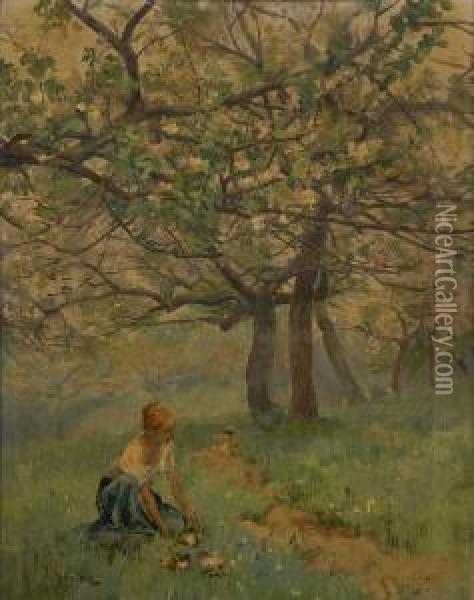 Jeune Fille Nourrissant Lescanetons Oil Painting - Joseph Middeleer
