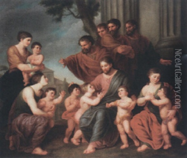 Christ Blessing The Children Oil Painting - Andries Cornelis Lens