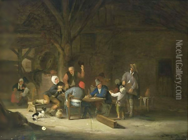 A Barn Interior With Peasants Drinking, Smoking And Making Music Oil Painting - Ferdinand de Braekeleer