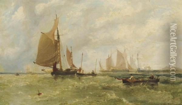 Blustery Conditions At The Harbour Mouth Oil Painting - Arthur Joseph Meadows