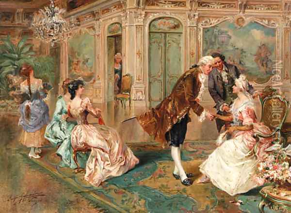 Arrival of the suiter Oil Painting - Luigi Gasparini