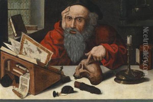 St. Jerome In His Studio Oil Painting - Joos Van Cleve