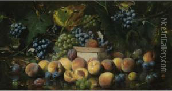 Still Life With Peaches, Plums And Grapes Oil Painting - Joseph Decker