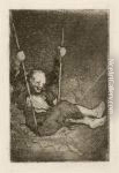 Viejo Columpiandose - Old Man On A Swing Oil Painting - Francisco De Goya y Lucientes