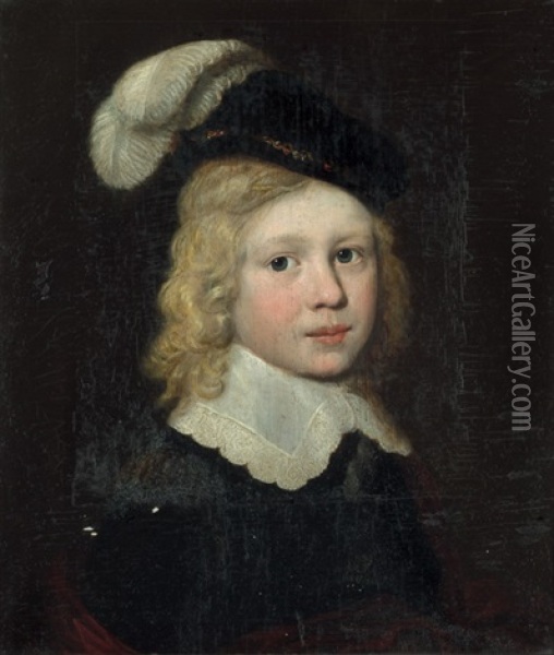 Brustbild Eines Jungen Mit Federbarett Oil Painting - Dirck Dircksz van Santvoort