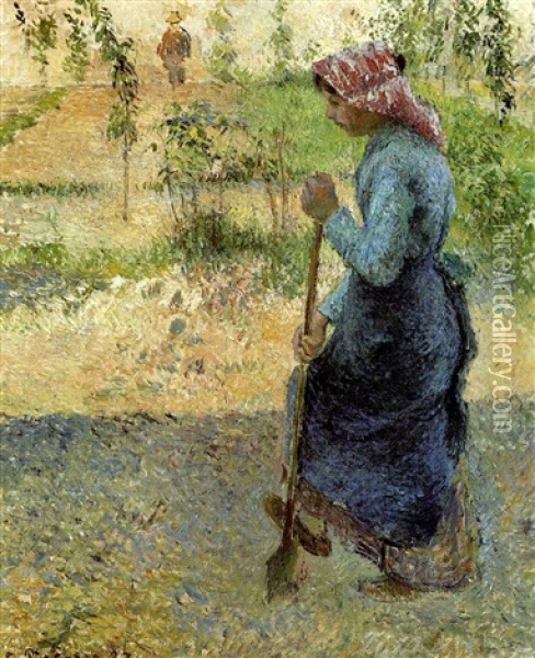 Etude De Paysanne En Plein Air (paysanne Bechant) Oil Painting - Camille Pissarro