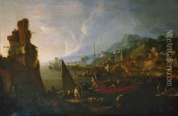 Sudlicher Seehafen. Oil Painting - Bartolomeo Pedon