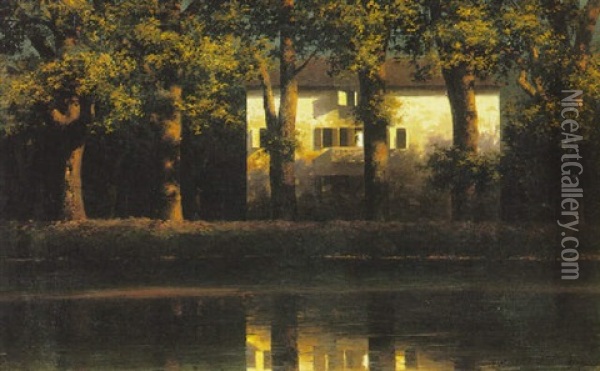 The House On The River Oil Painting - Paul Wilhelm Keller-Reutlingen