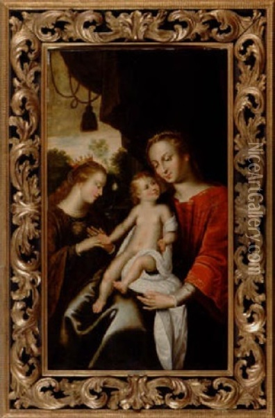 Madonnan Med Barnet Och S:ta Katarina Oil Painting - Benvenuto Tisi da Garofalo