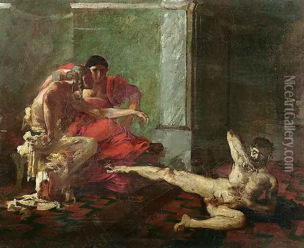Locusta Testing Poison on a Slave, c.1870-80 Oil Painting - Joseph-Noel Sylvestre