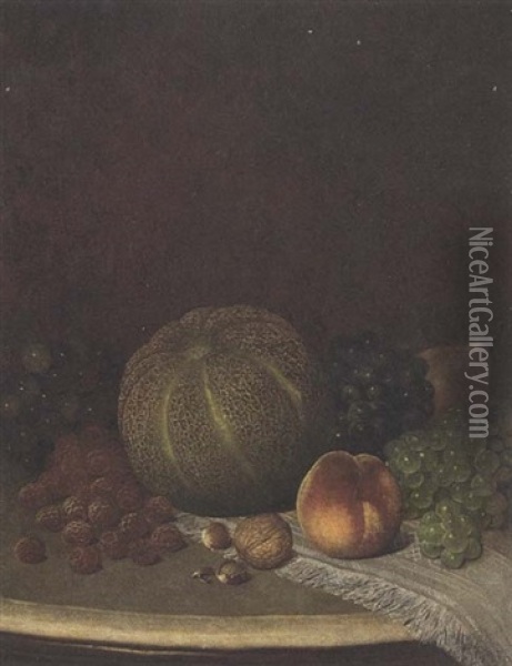 Still Life With Melon, Berries And Grapes Oil Painting - William Mason Brown