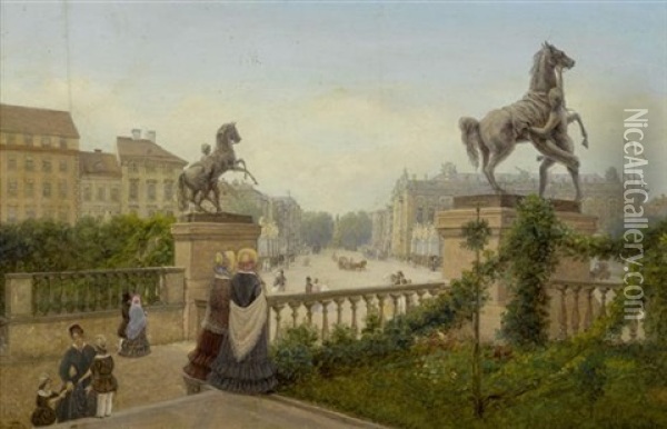 Blick Auf Die Linden Mit Dem Berliner Stadtschloss Oil Painting - Johann Wilhelm Bruecke