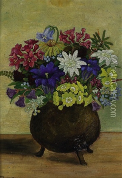 Blumenstraus Mit Enzian Und Edelweis Oil Painting - Franz Walde