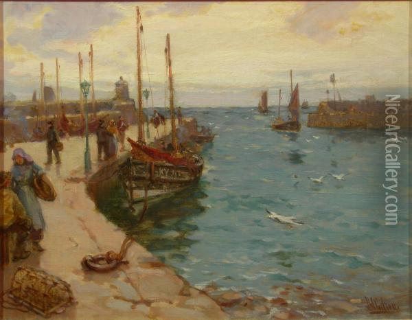 On The Harbour Quay Oil Painting - John William Gilroy