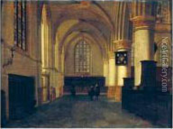 The Interior Of A Church, Probably The Nieuwe Kerk, Delft Oil Painting - Hendrick Van Vliet