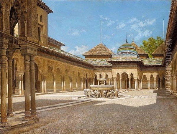 Patio De Los Leones, Alhambra Oil Painting - Josef Theodor Hansen