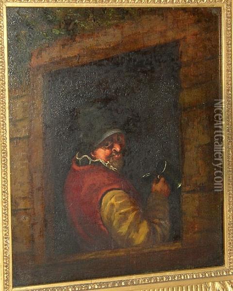 Drinker At A Tavern Window Oil Painting - Adriaen Jansz. Van Ostade